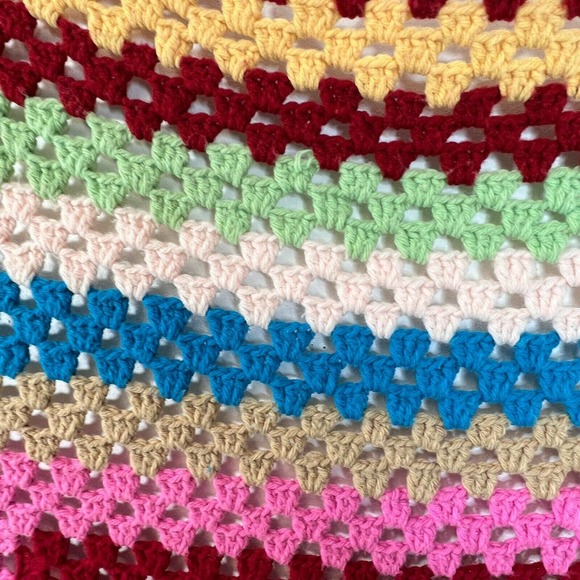 Vtg Handmade Granny Square Crochet Afghan Throw Lap Blanket 51 x55" Multicolor - Picture 4 of 4